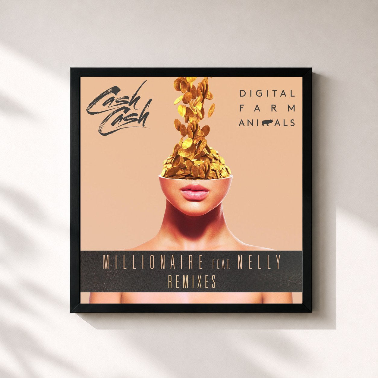 #noir Tableau carré de l'album Millionaire (Remixes) (feat. Nelly) de Digital Farm Animals, cadre noir 32x32 cm