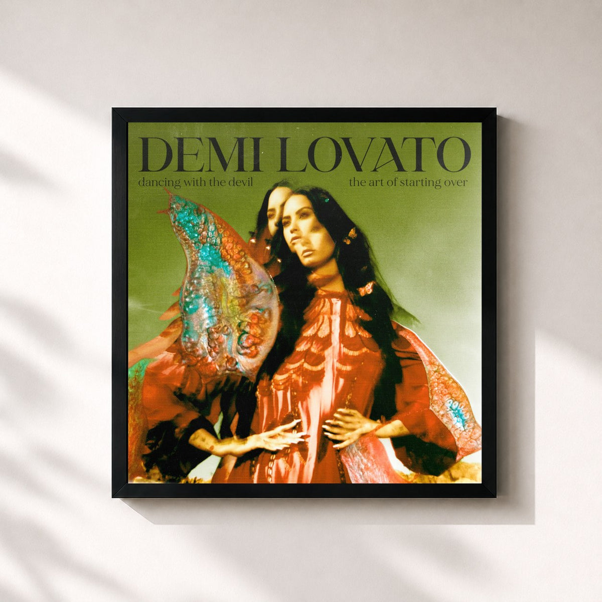 #noir Tableau carré de l'album Dancing With The Devil…The Art of Starting Over de Demi Lovato, cadre noir 32x32 cm
