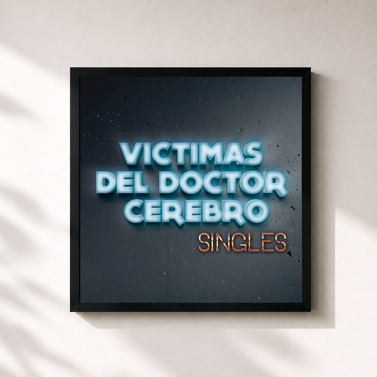 #noir Tableau carré de l'album Singles de Victimas Del Doctor Cerebro, cadre noir 32x32 cm