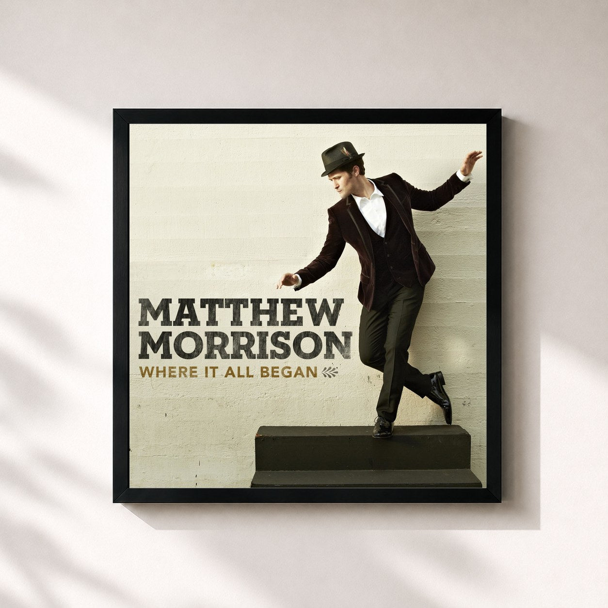 #noir Tableau carré de l'album Where It All Began de Matthew Morrison, cadre noir 32x32 cm