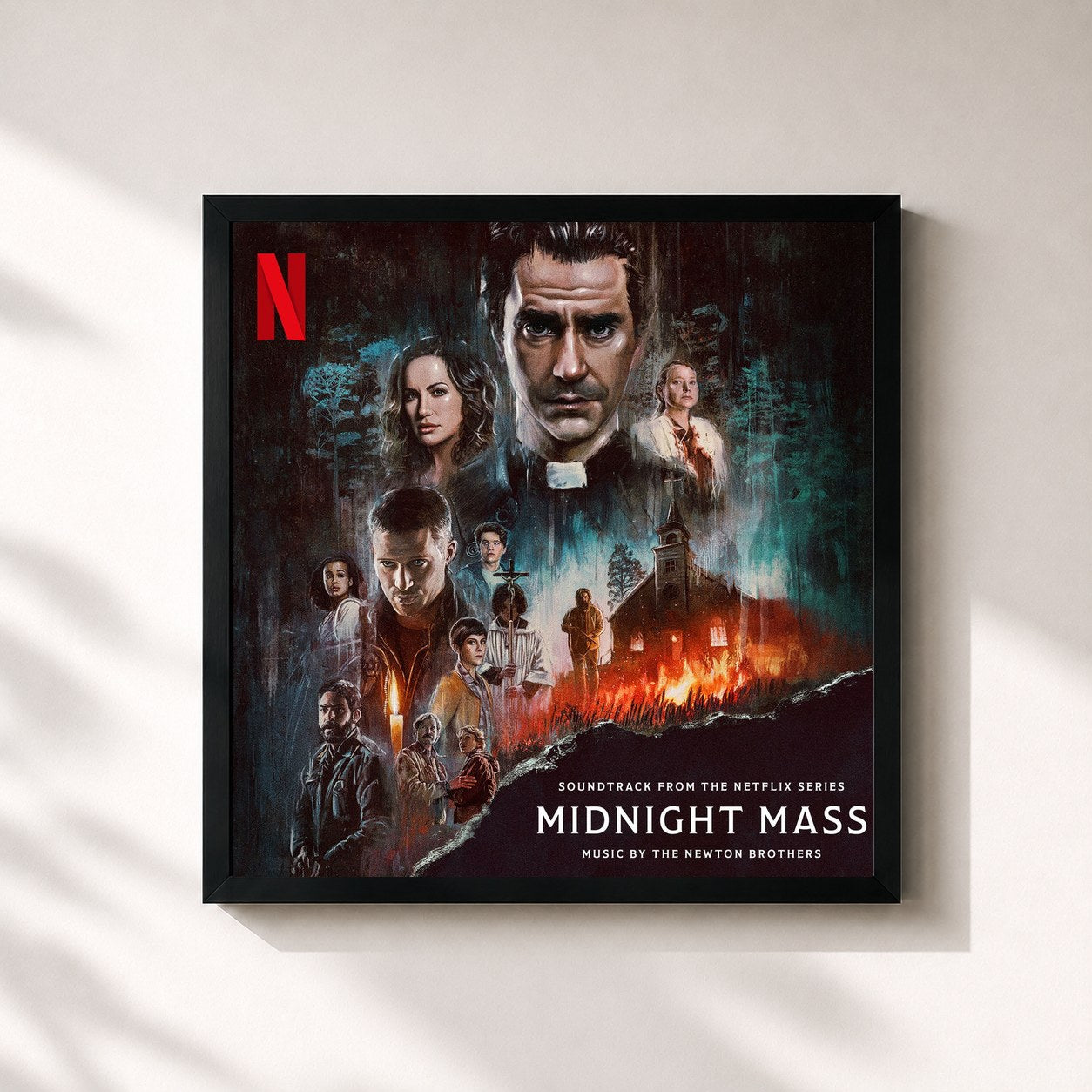 #noir Tableau carré de l'album Midnight Mass: S1 (Soundtrack from the Netflix Series) de The Newton Brothers, cadre noir 32x32 cm