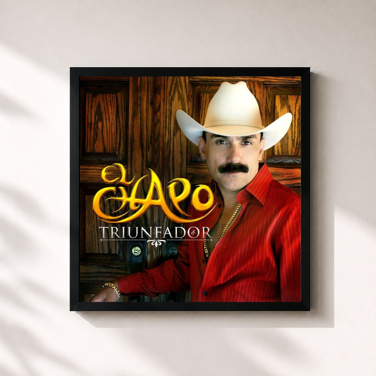 #noir Tableau carré de l'album Triunfador de El Chapo De Sinaloa, cadre noir 32x32 cm