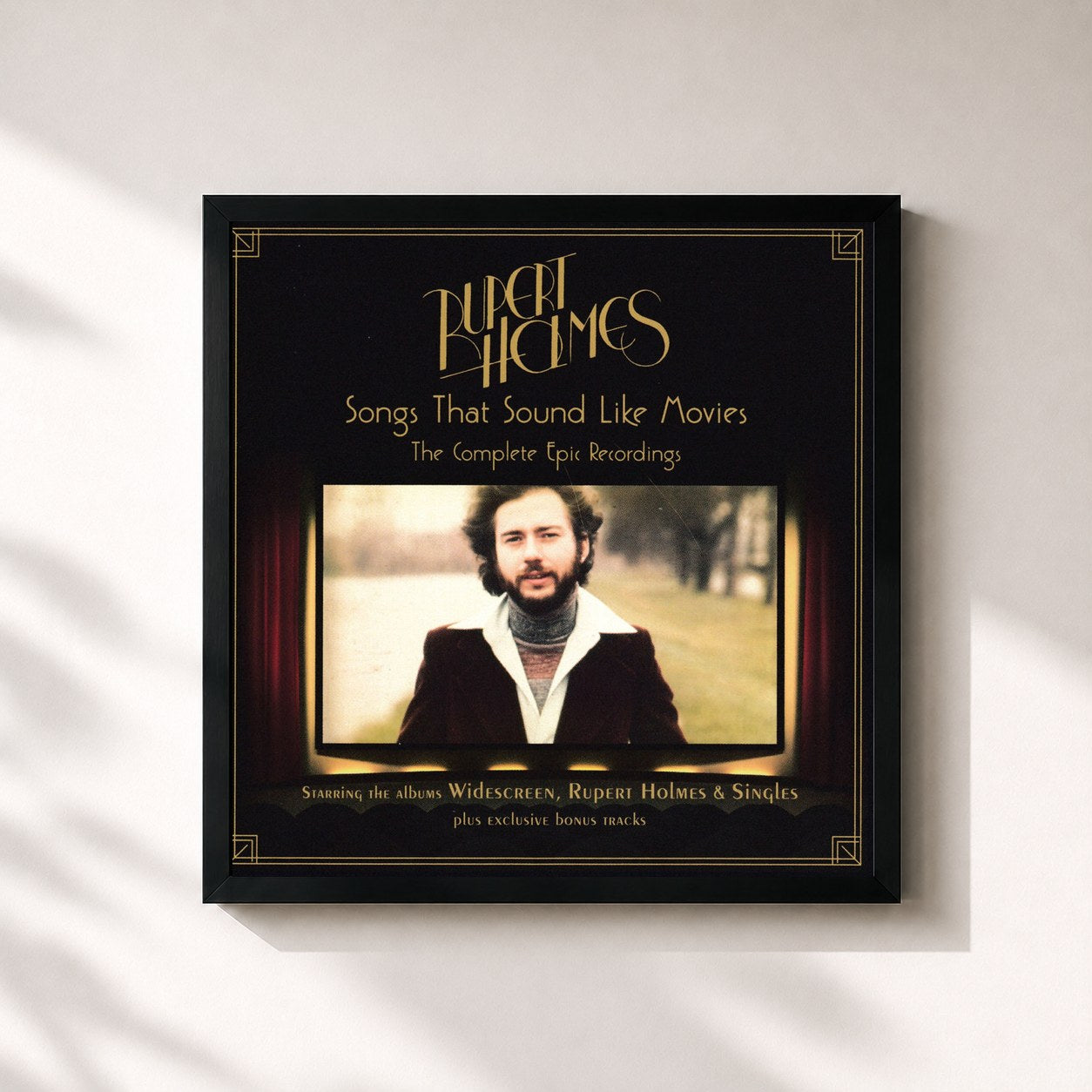 #noir Tableau carré de l'album Songs That Sound Like Movies: The Complete Epic Recordings de Rupert Holmes, cadre noir 32x32 cm