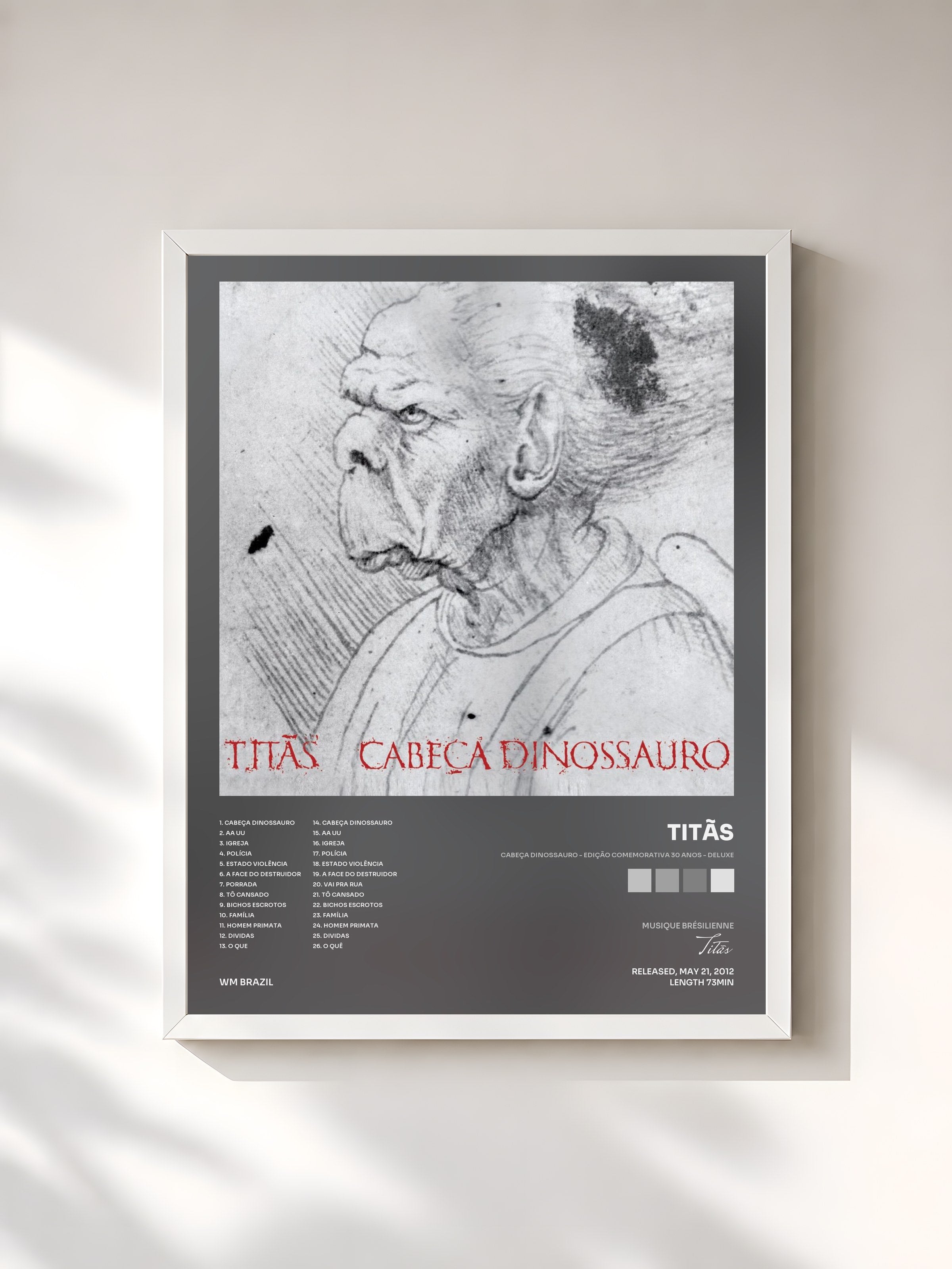#blanc Tableau de l'album Cabeça Dinossauro - Edição Comemorativa 30 anos - Deluxe de Titãs, cadre blanc, imprimé et encadré en France