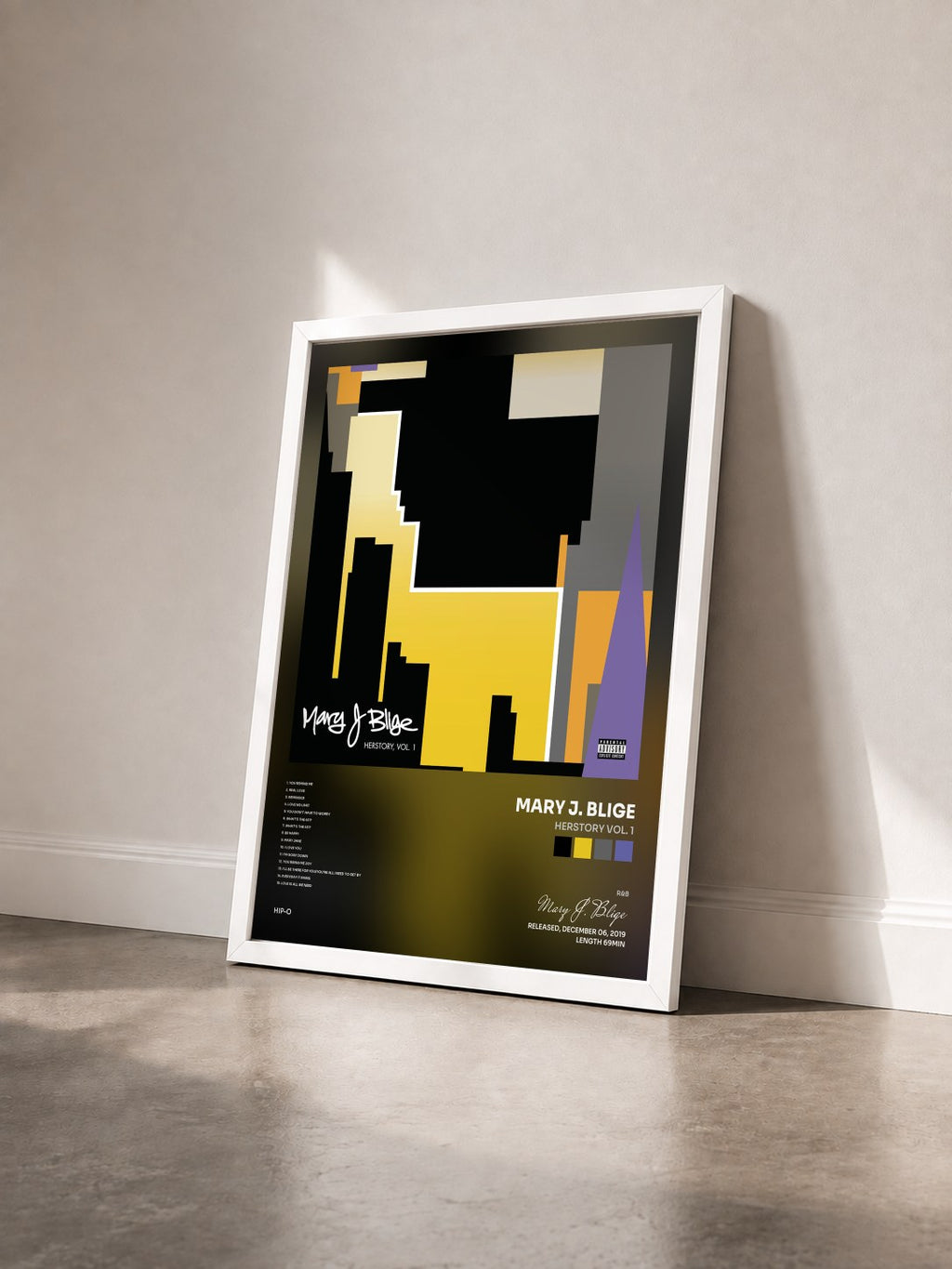 #blanc HERstory Vol. 1 by Mary J. Blige as a framed art print seen at an angle, white frame
