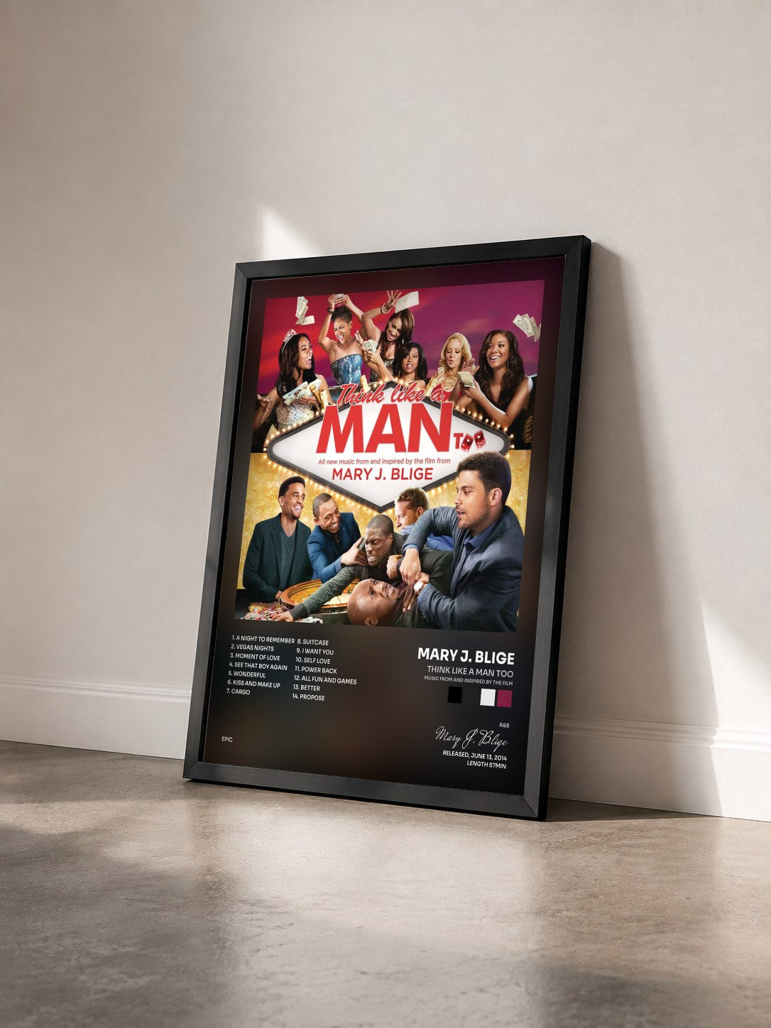 #noir Think Like a Man Too (Music from and Inspired by the Film) von Mary J. Blige als gerahmter Kunstdruck von schräg gesehen, schwarzer Rahmen