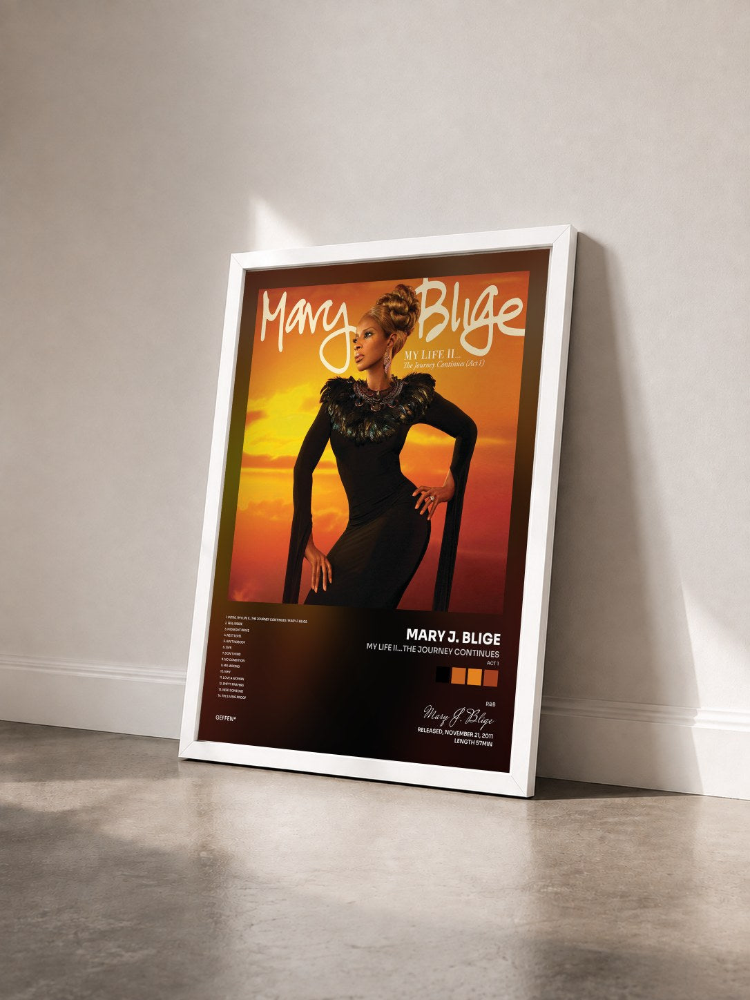 #blanc My Life II...The Journey Continues (Act 1) von Mary J. Blige als gerahmter Kunstdruck von schräg gesehen, weißer Rahmen