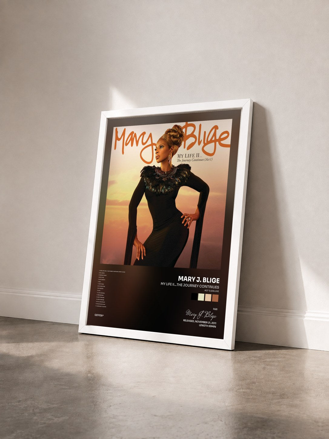 #blanc My Life II...The Journey Continues (Act 1) (Deluxe) von Mary J. Blige als gerahmter Kunstdruck von schräg gesehen, weißer Rahmen