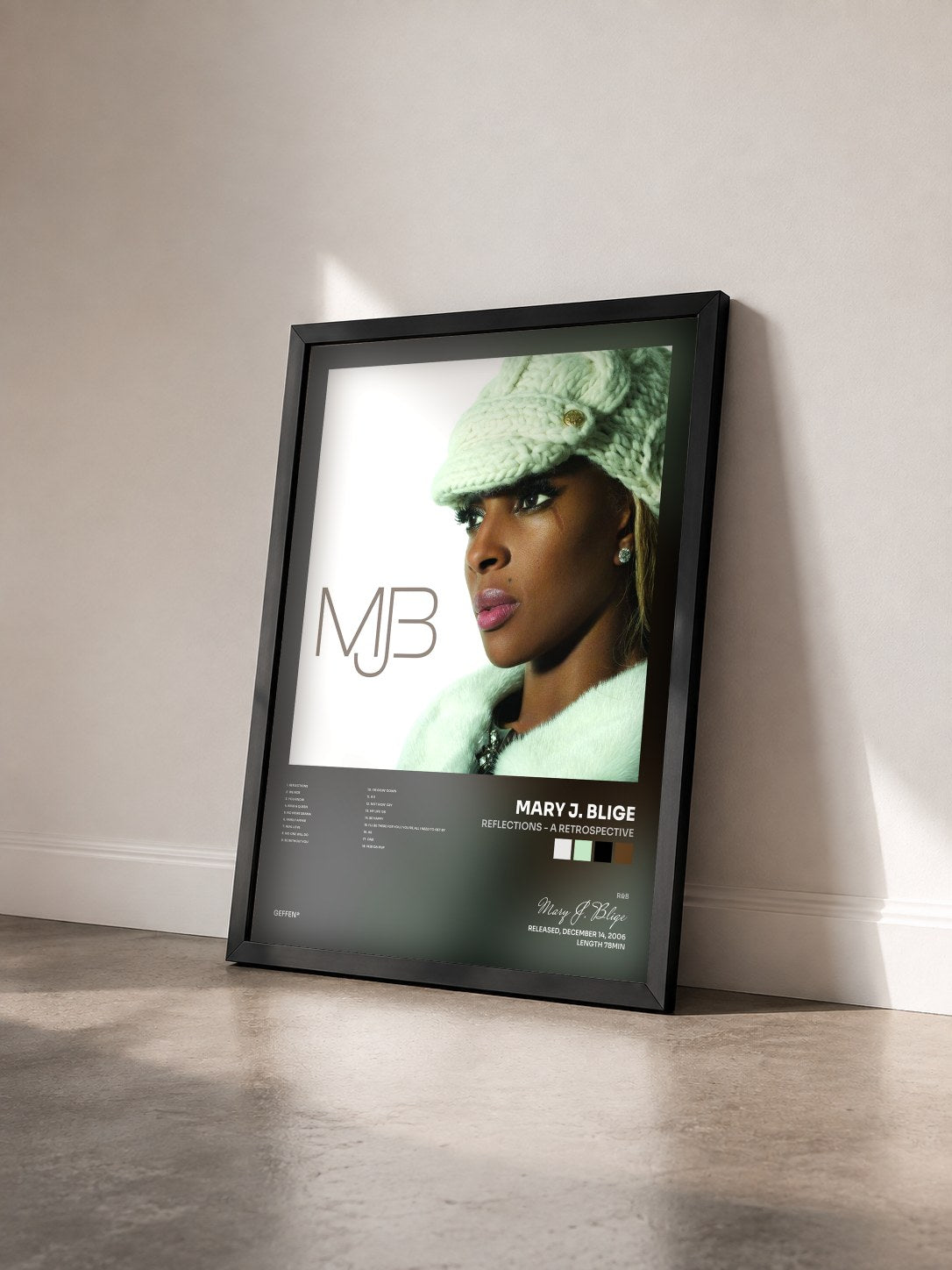 #noir Tableau de l'album Reflections - A Retrospective de Mary J. Blige vu de trois quarts, cadre noir