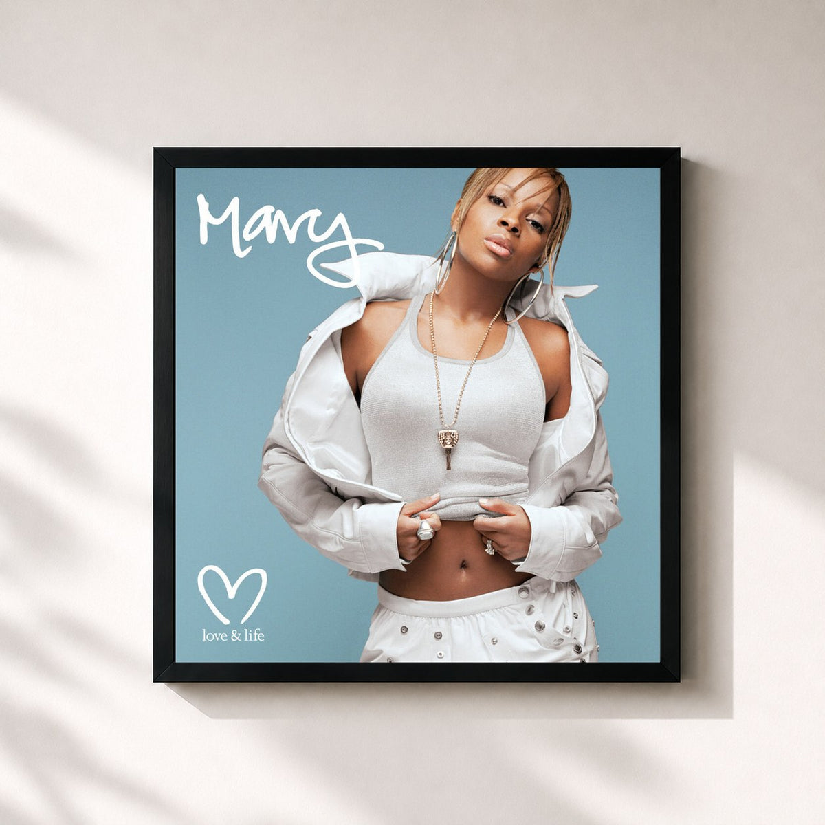 #noir Love & Life von Mary J. Blige als quadratischer Kunstdruck, schwarzer Rahmen 32x32 cm