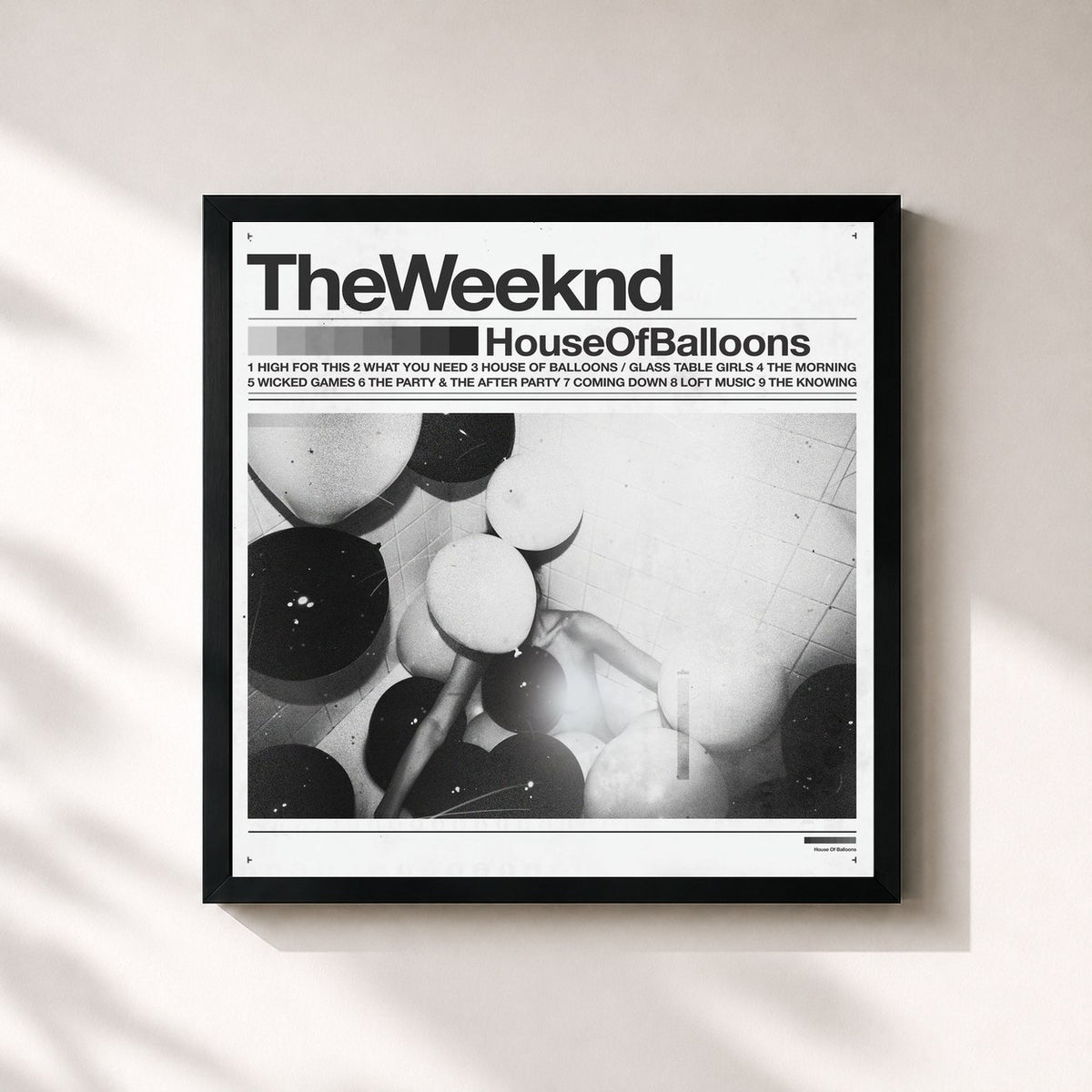 #noir Tableau carré de l'album House Of Balloons (Original) de The Weeknd, cadre noir 32x32 cm