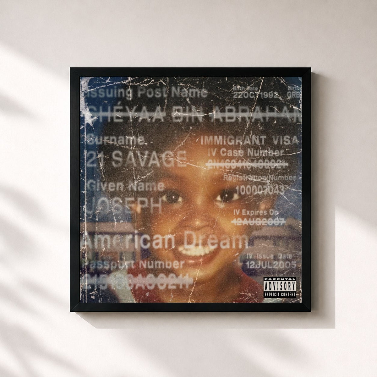 #noir american dream by 21 Savage as a square framed art print, black 32x32 cm frame