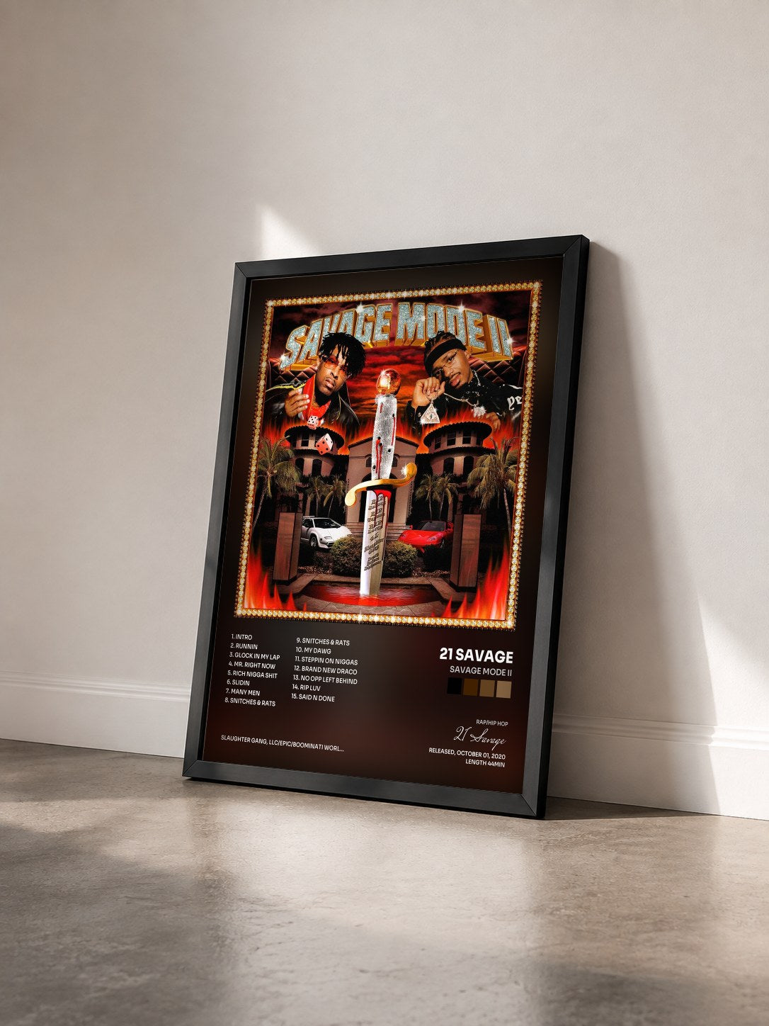 #noir Tableau de l'album SAVAGE MODE II de 21 Savage vu de trois quarts, cadre noir