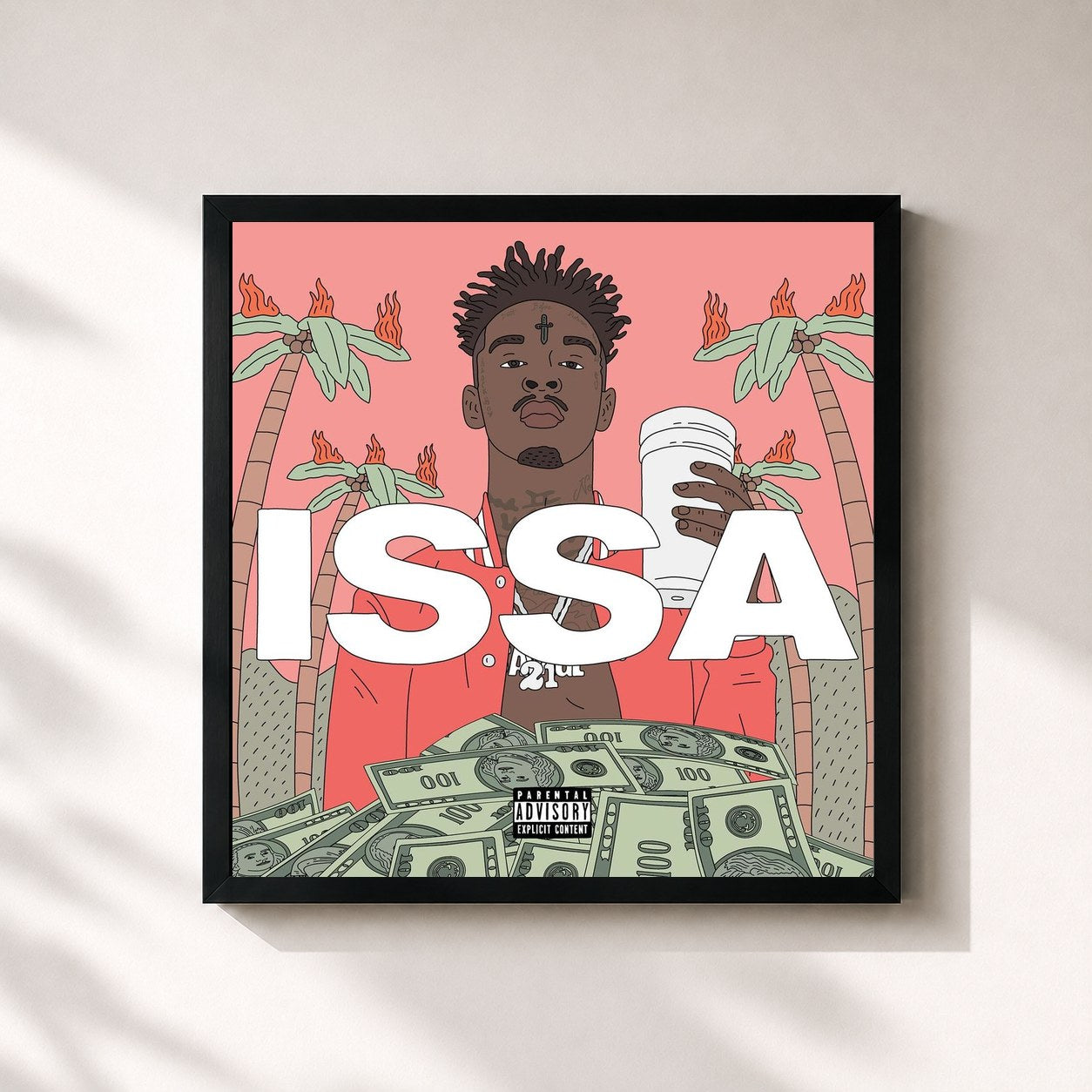 #noir Tableau carré de l'album Issa Album de 21 Savage, cadre noir 32x32 cm