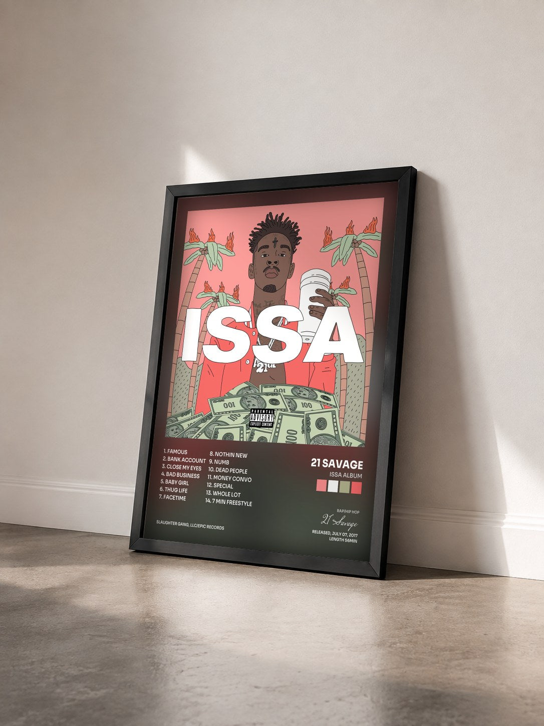#noir Tableau de l'album Issa Album de 21 Savage vu de trois quarts, cadre noir