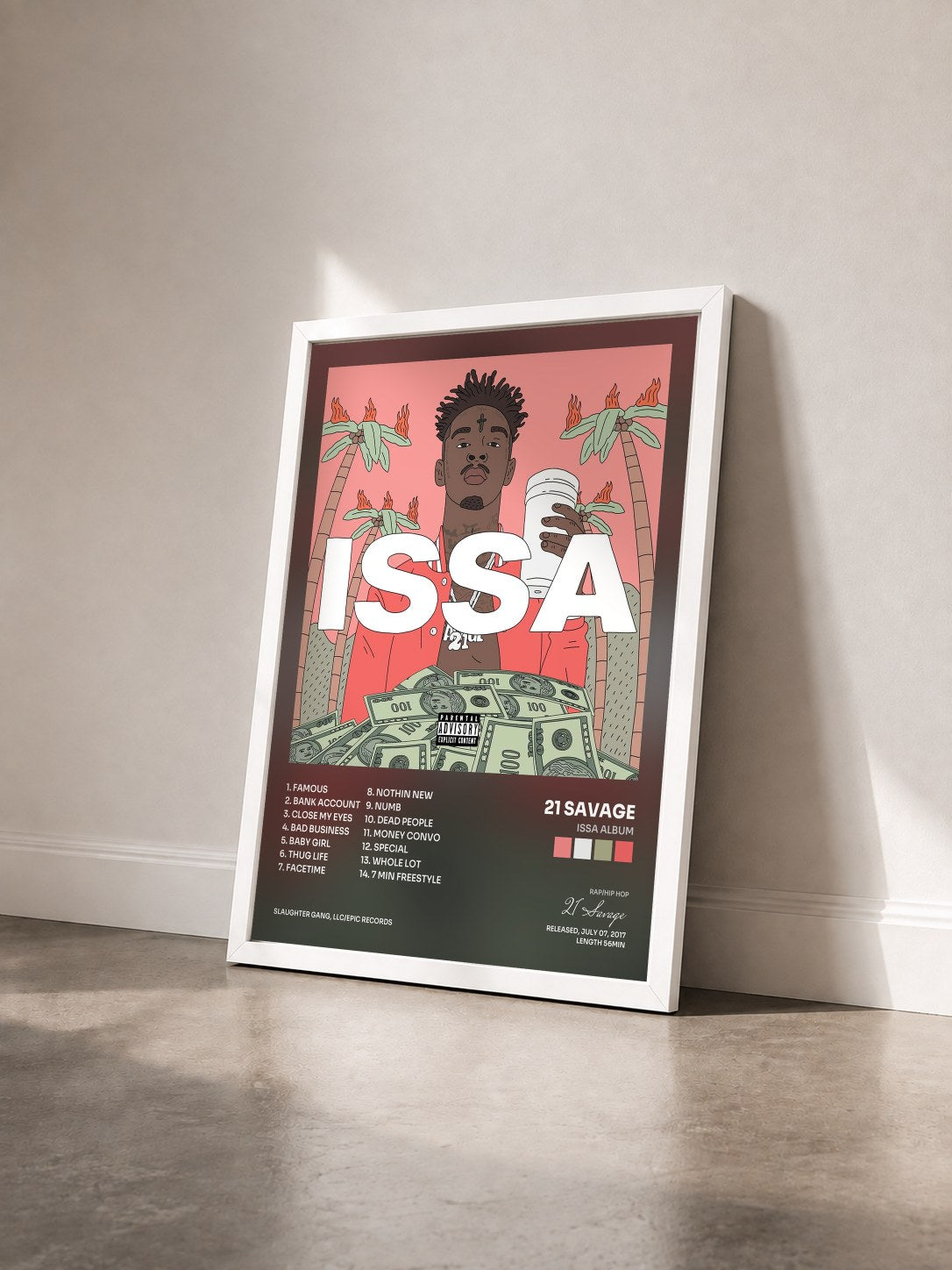 #blanc Tableau de l'album Issa Album de 21 Savage vu de trois quarts, cadre blanc