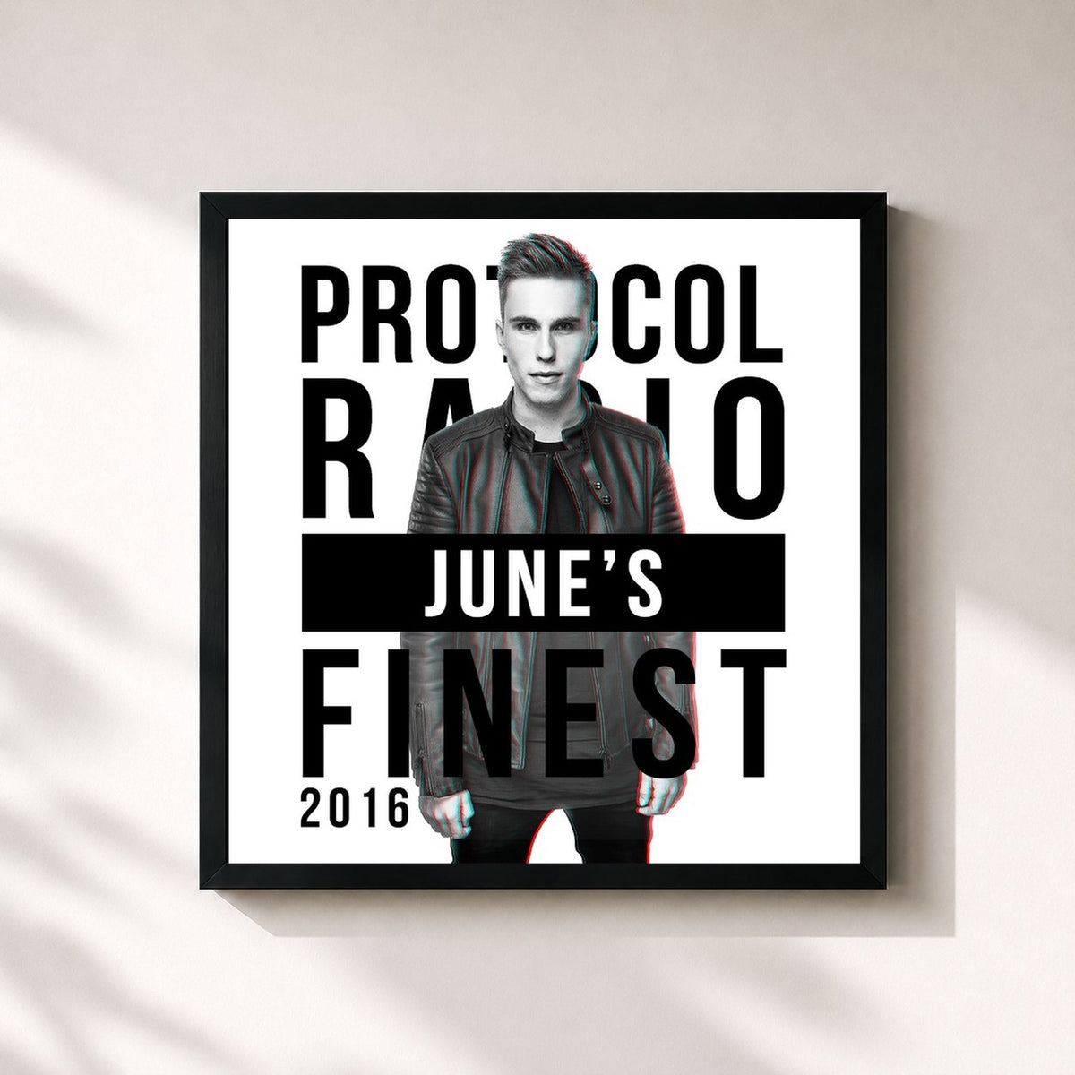 #noir Tableau carré de l'album Protocol Radio - June's Finest 2016 de Nicky Romero, cadre noir 32x32 cm