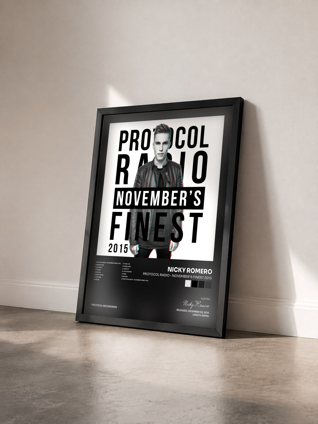 #noir Protocol Radio - November's Finest 2015 von Nicky Romero als gerahmter Kunstdruck von schräg gesehen, schwarzer Rahmen