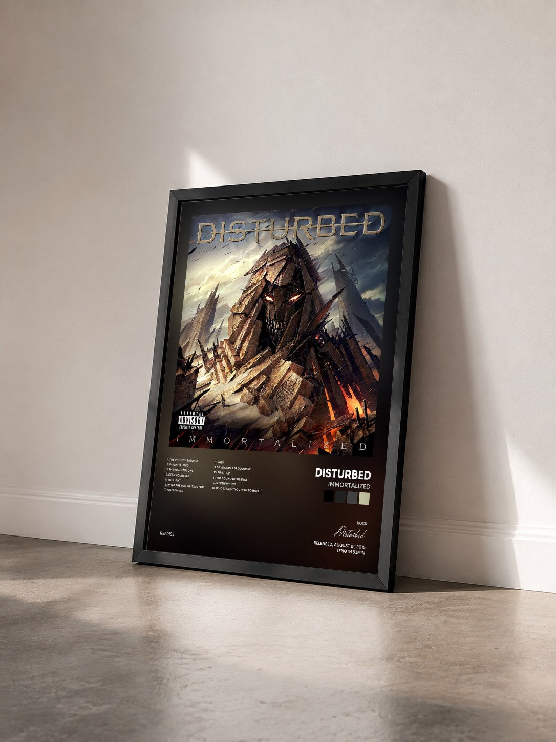 #noir Immortalized by Disturbed as a framed art print seen at an angle, black frame