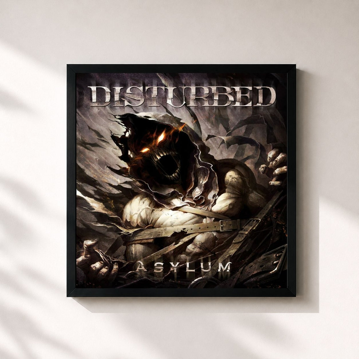 #noir Asylum by Disturbed as a square framed art print, black 32x32 cm frame