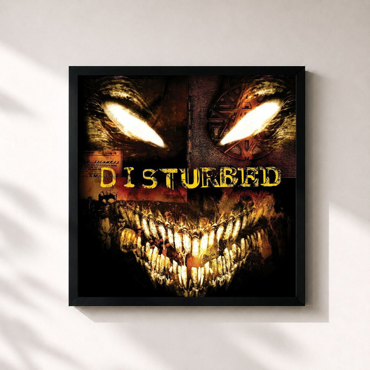 #noir Disturbed by Disturbed as a square framed art print, black 32x32 cm frame