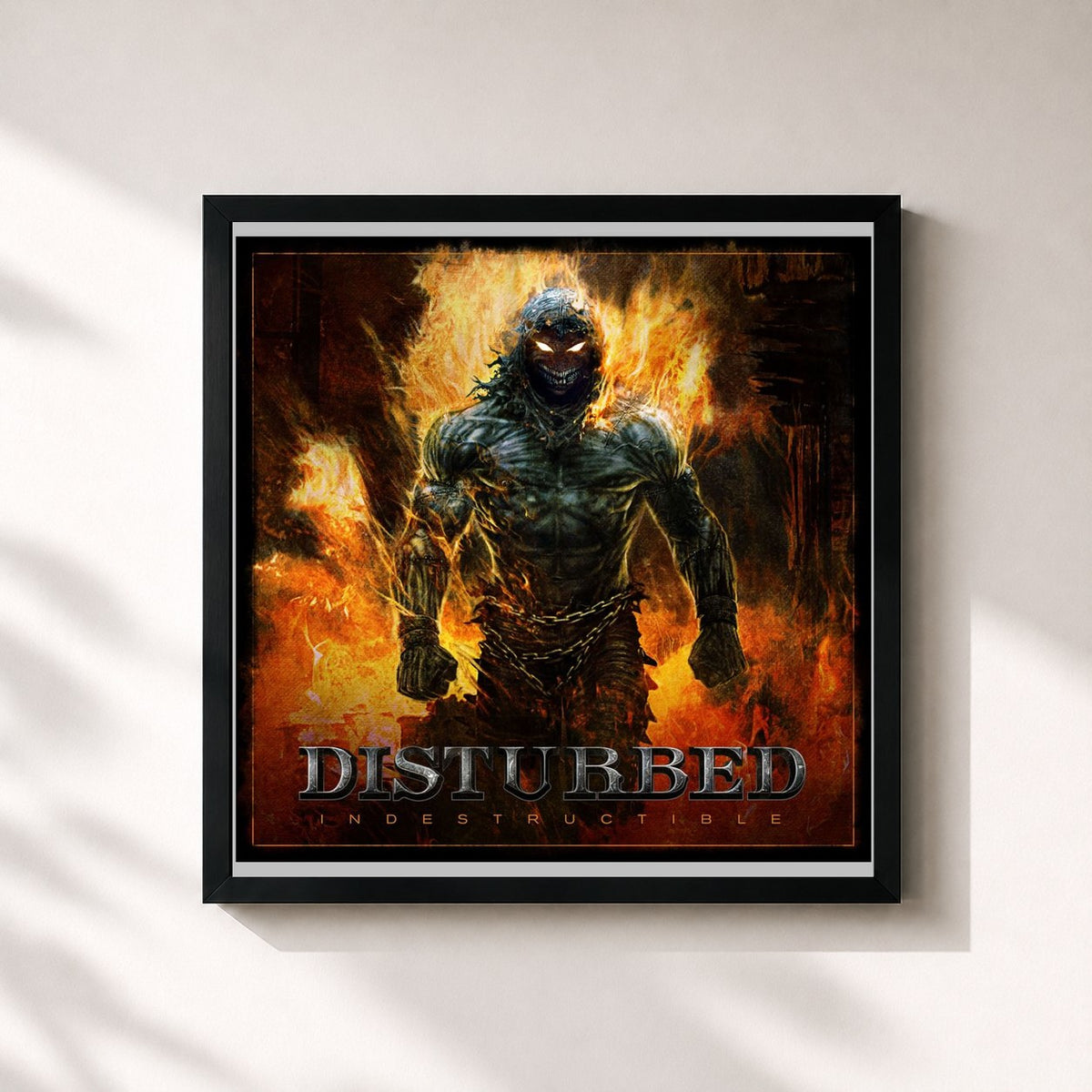 #noir Indestructible by Disturbed as a square framed art print, black 32x32 cm frame