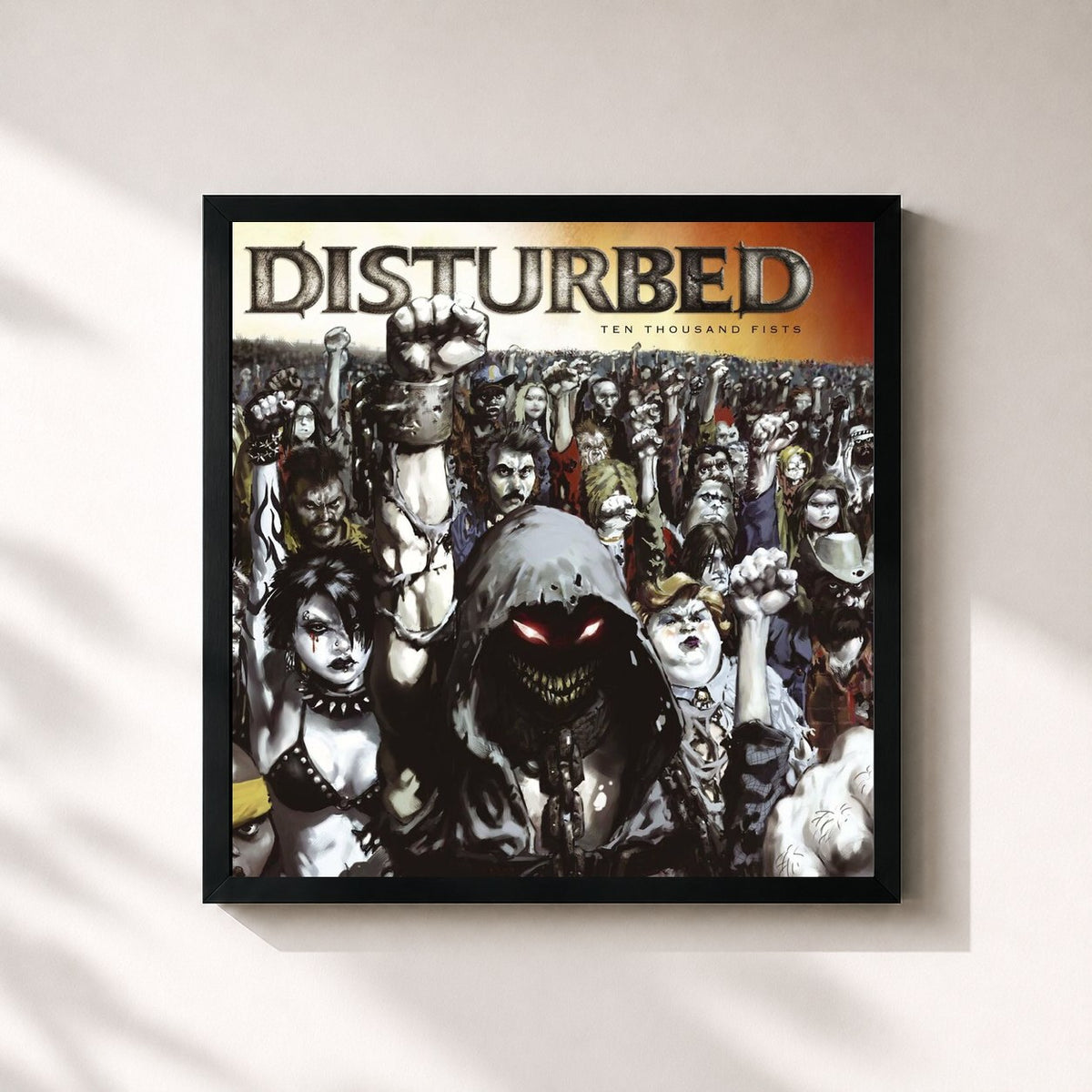 #noir Ten Thousand Fists by Disturbed as a square framed art print, black 32x32 cm frame