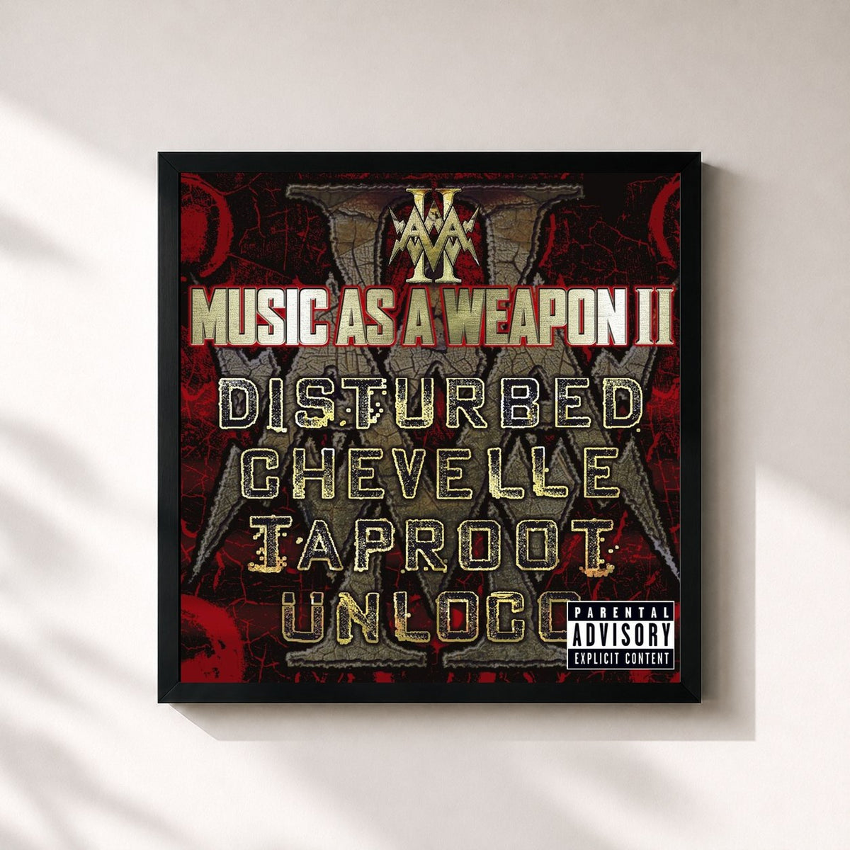 #noir Music as a Weapon II by Disturbed as a square framed art print, black 32x32 cm frame