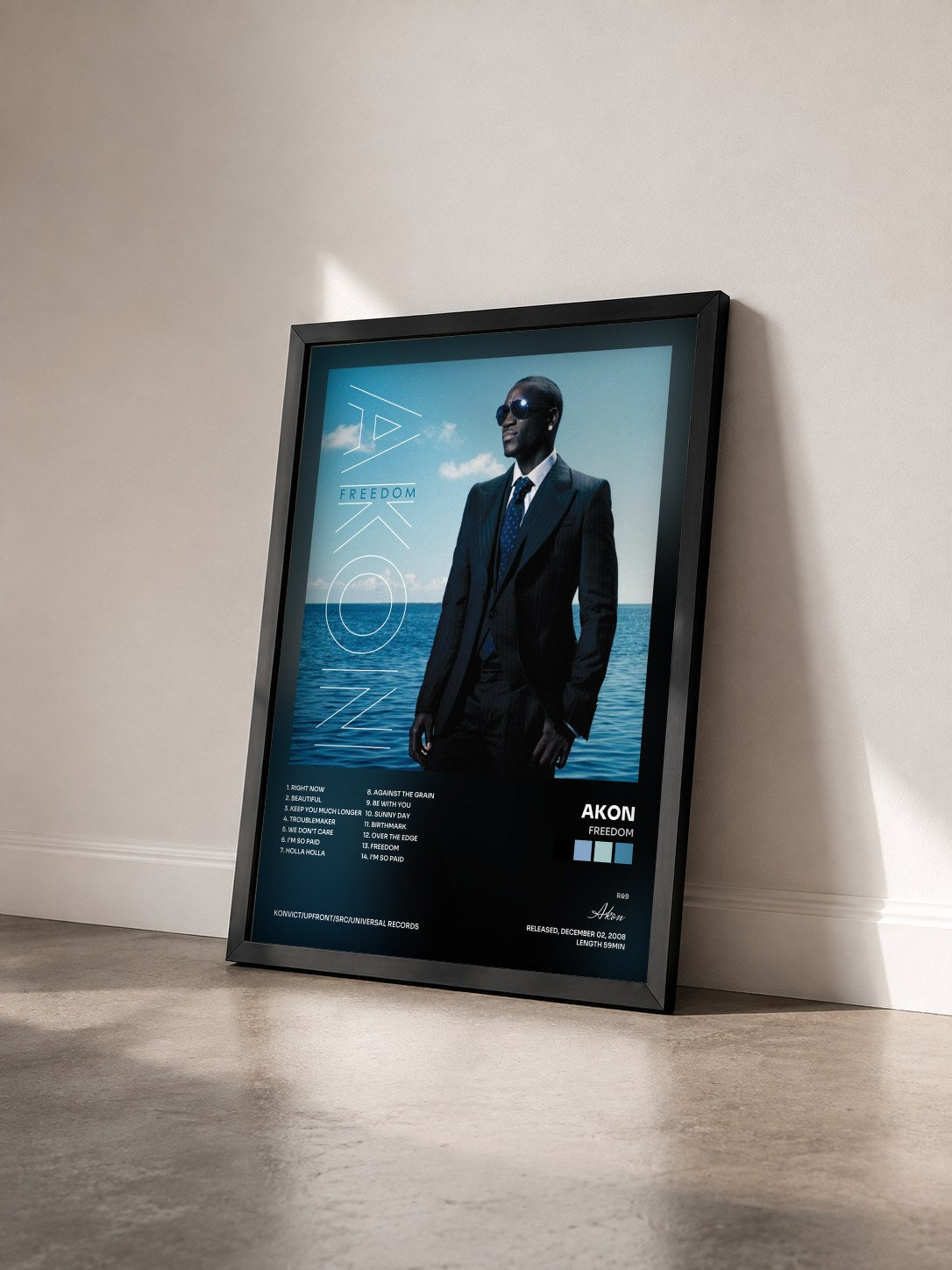 #noir Freedom by Akon as a framed art print seen at an angle, black frame
