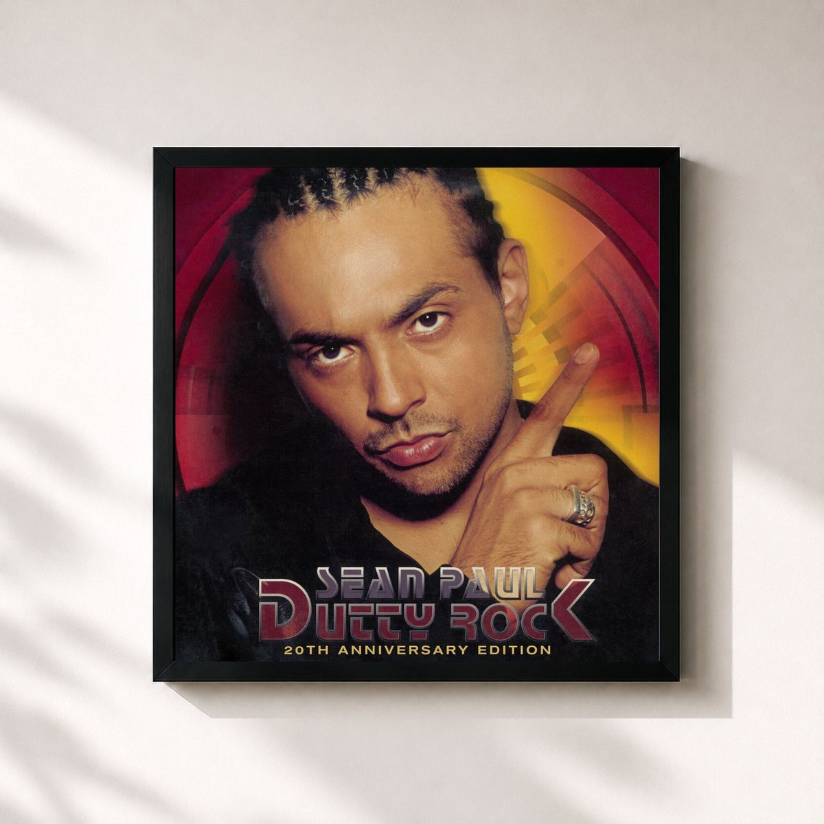 #noir Tableau carré de l'album Dutty Rock (20th Anniversary) de Sean Paul, cadre noir 32x32 cm