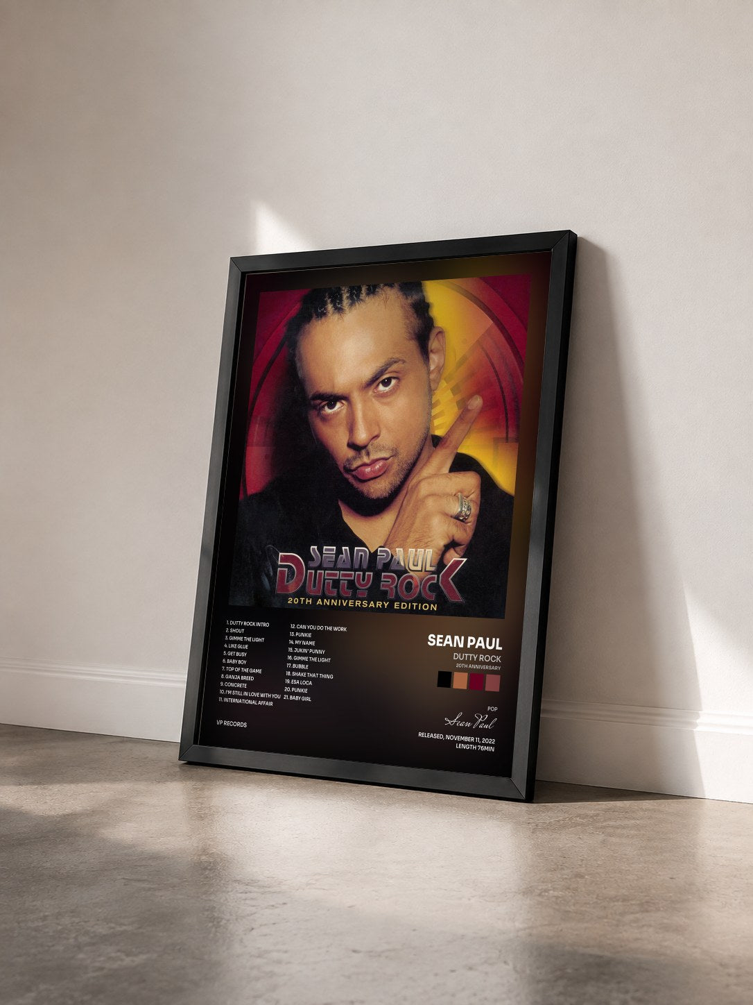 #noir Tableau de l'album Dutty Rock (20th Anniversary) de Sean Paul vu de trois quarts, cadre noir