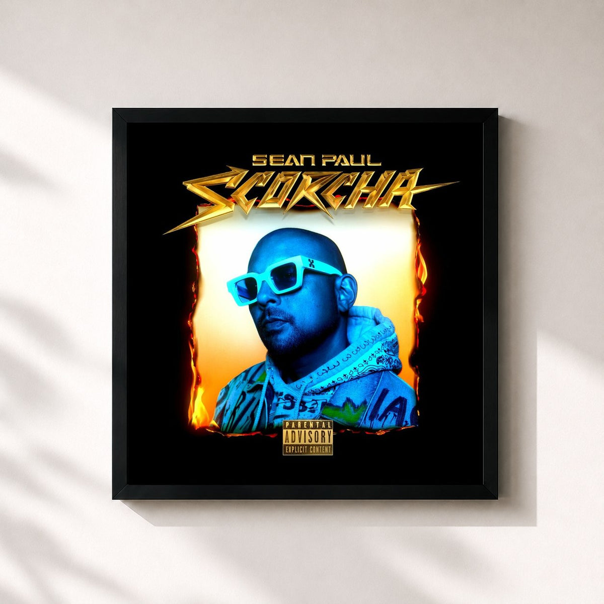 #noir Tableau carré de l'album Scorcha de Sean Paul, cadre noir 32x32 cm