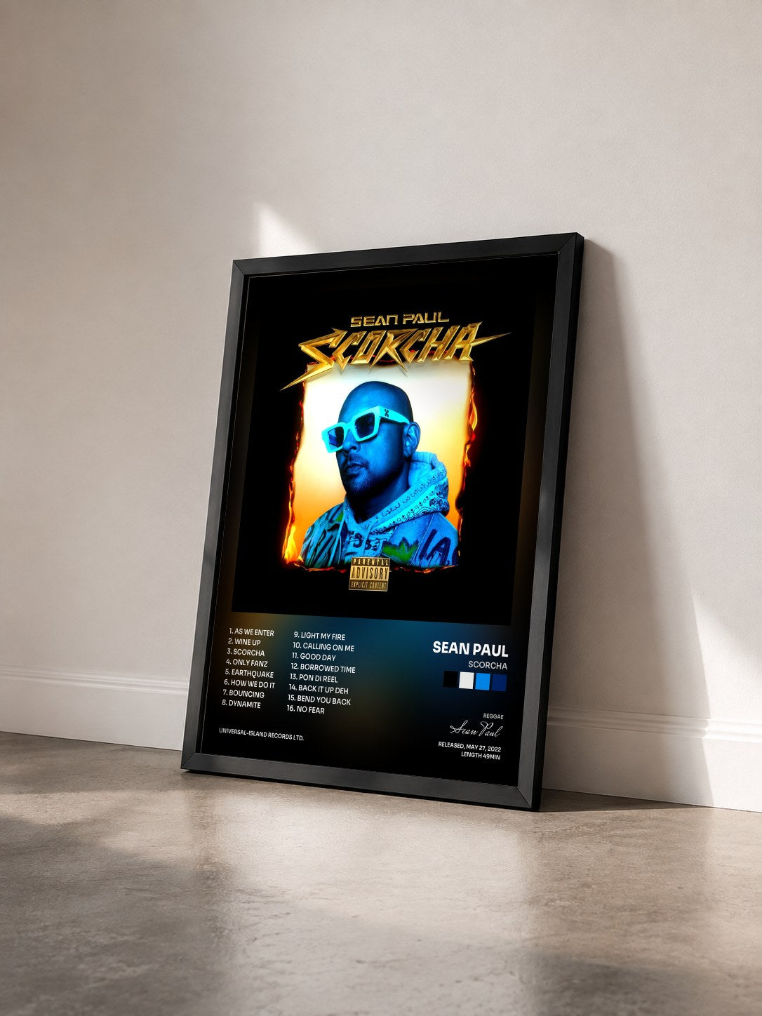 #noir Tableau de l'album Scorcha de Sean Paul vu de trois quarts, cadre noir
