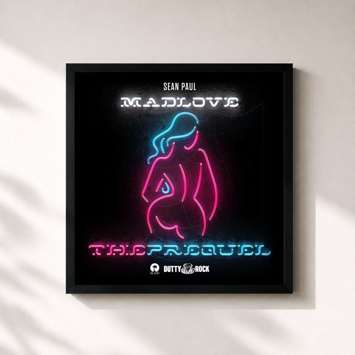 #noir Tableau carré de l'album Mad Love The Prequel de Sean Paul, cadre noir 32x32 cm