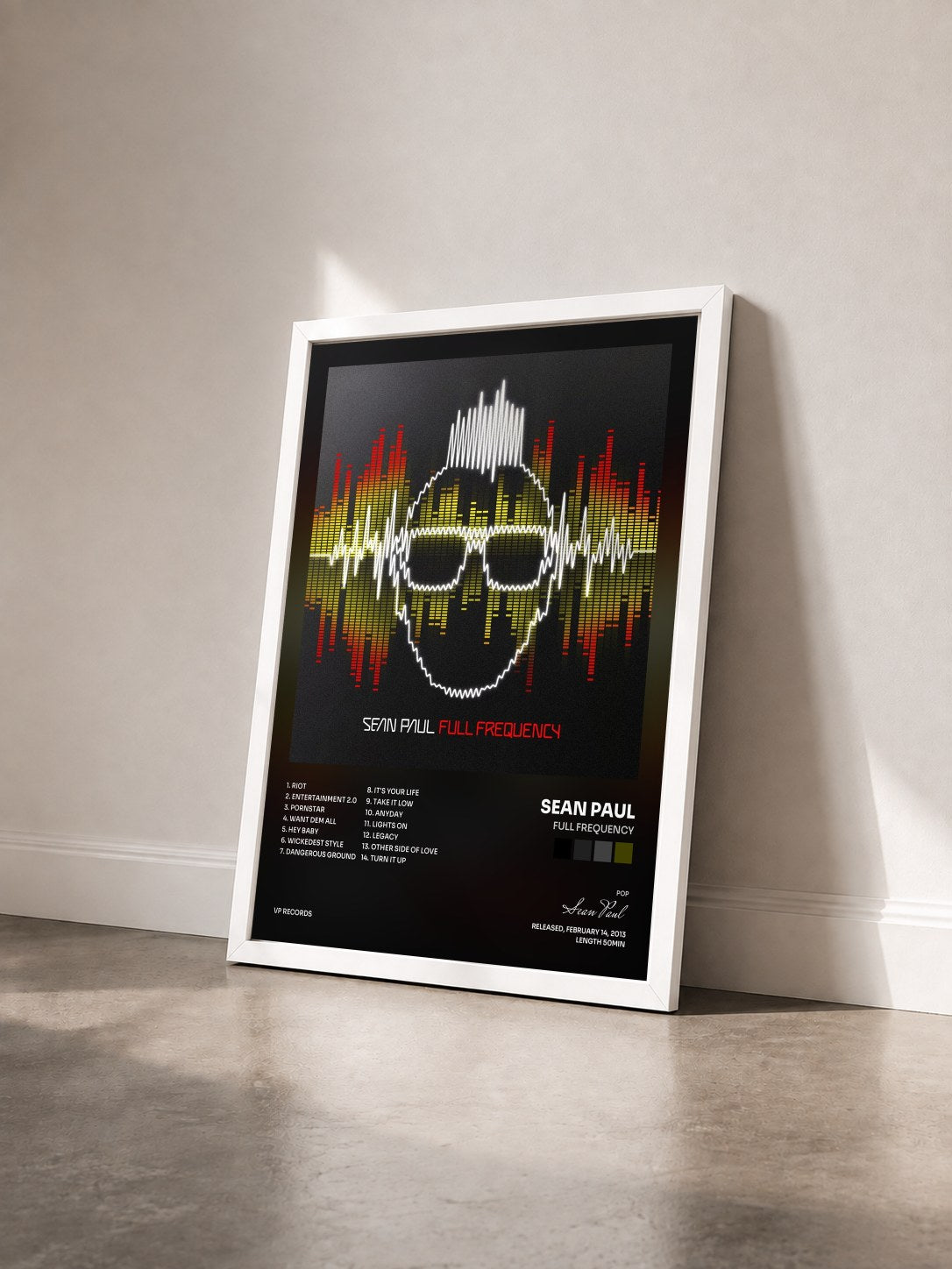 #blanc Tableau de l'album Full Frequency de Sean Paul vu de trois quarts, cadre blanc