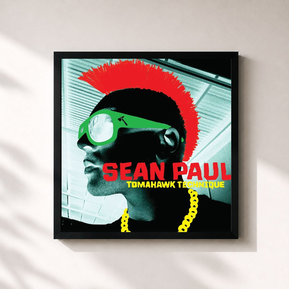 #noir Tableau carré de l'album Tomahawk Technique de Sean Paul, cadre noir 32x32 cm
