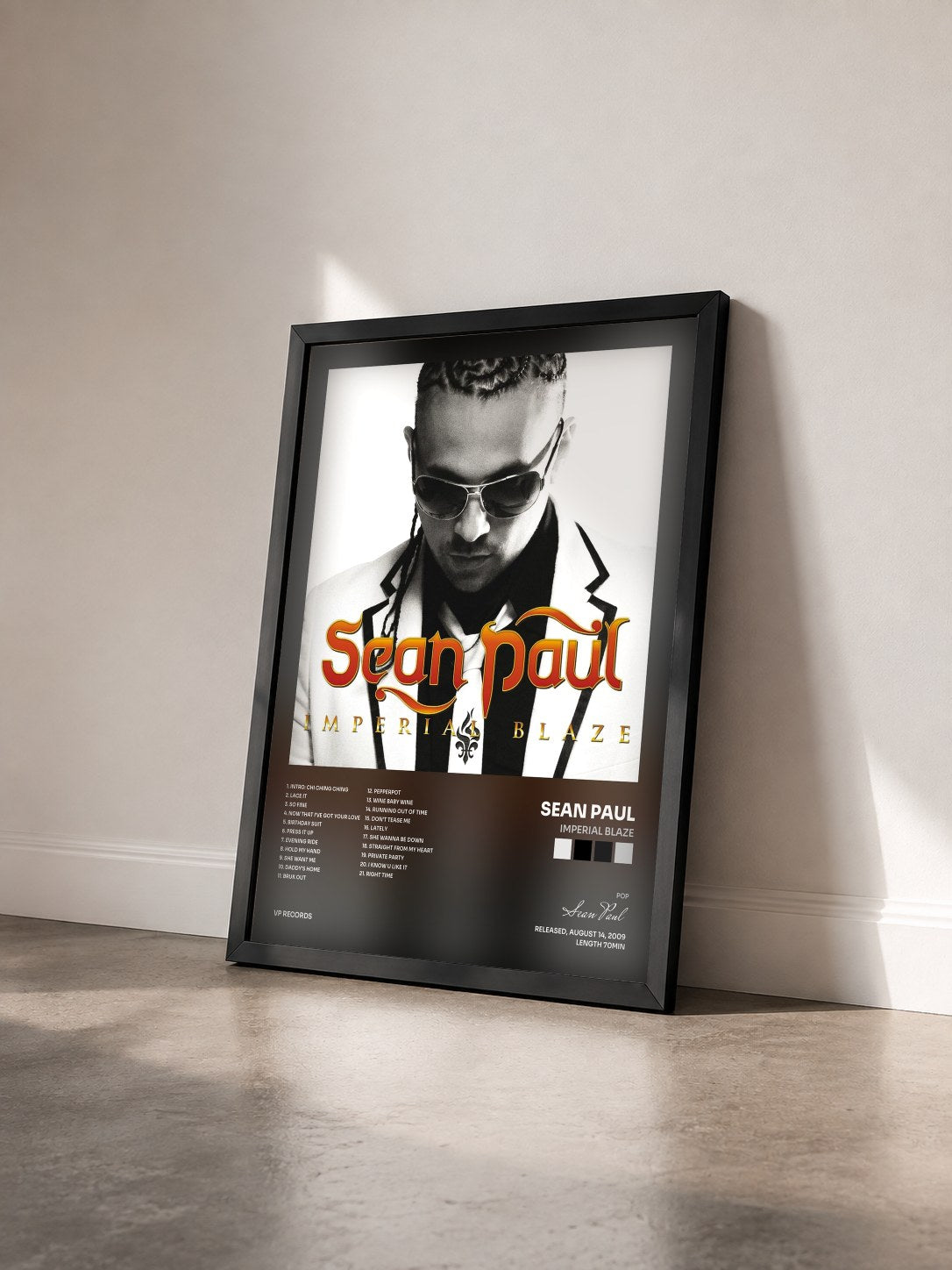 #noir Tableau de l'album Imperial Blaze de Sean Paul vu de trois quarts, cadre noir