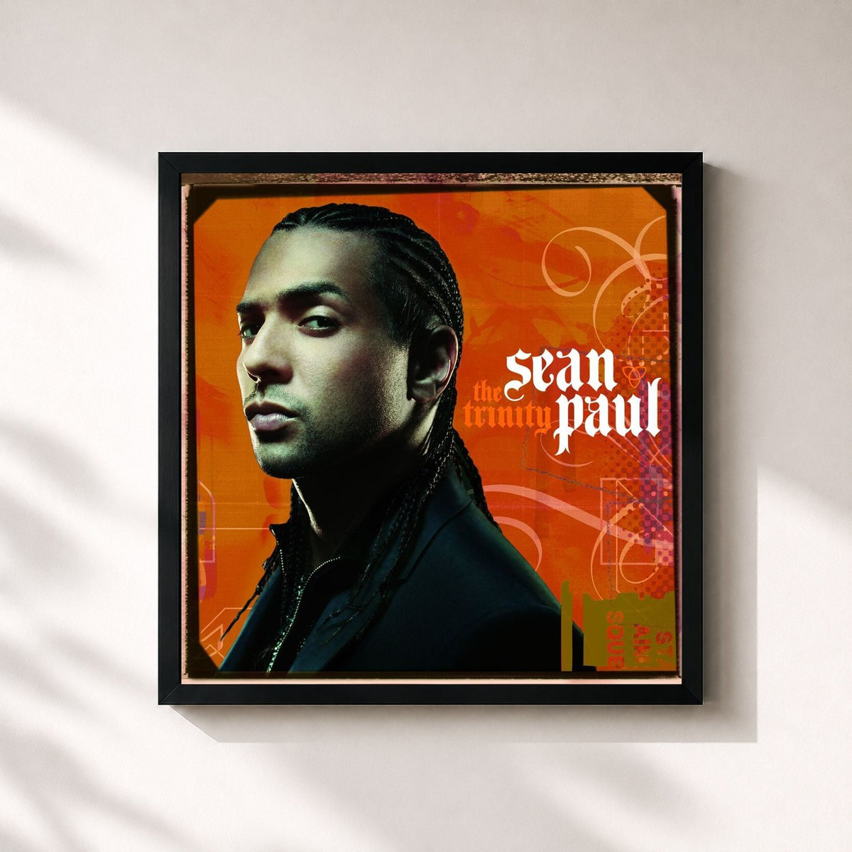 #noir Tableau carré de l'album The Trinity de Sean Paul, cadre noir 32x32 cm