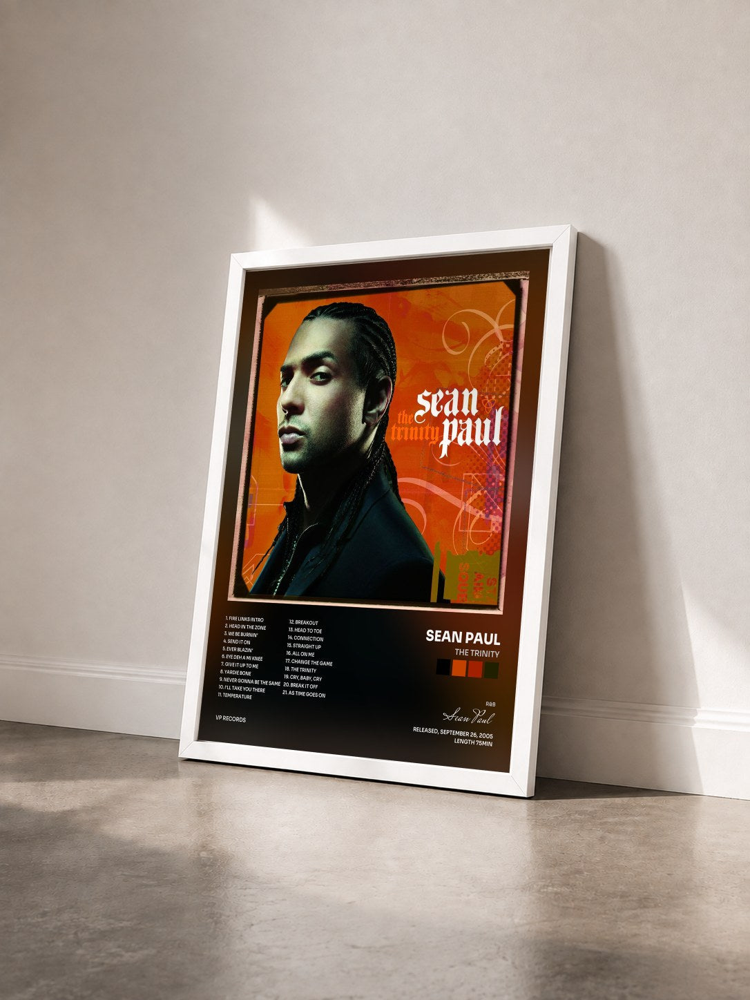 #blanc Tableau de l'album The Trinity de Sean Paul vu de trois quarts, cadre blanc