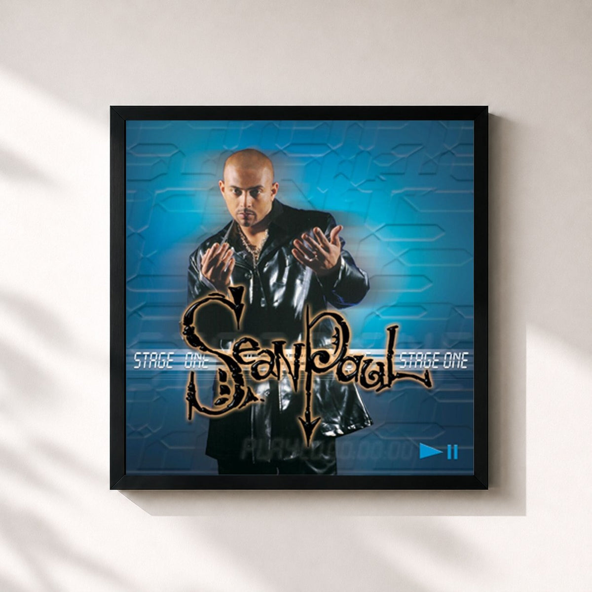 #noir Tableau carré de l'album Stage One de Sean Paul, cadre noir 32x32 cm