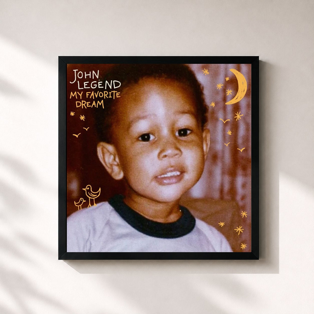 #noir Tableau carré de l'album My Favorite Dream de John Legend, cadre noir 32x32 cm
