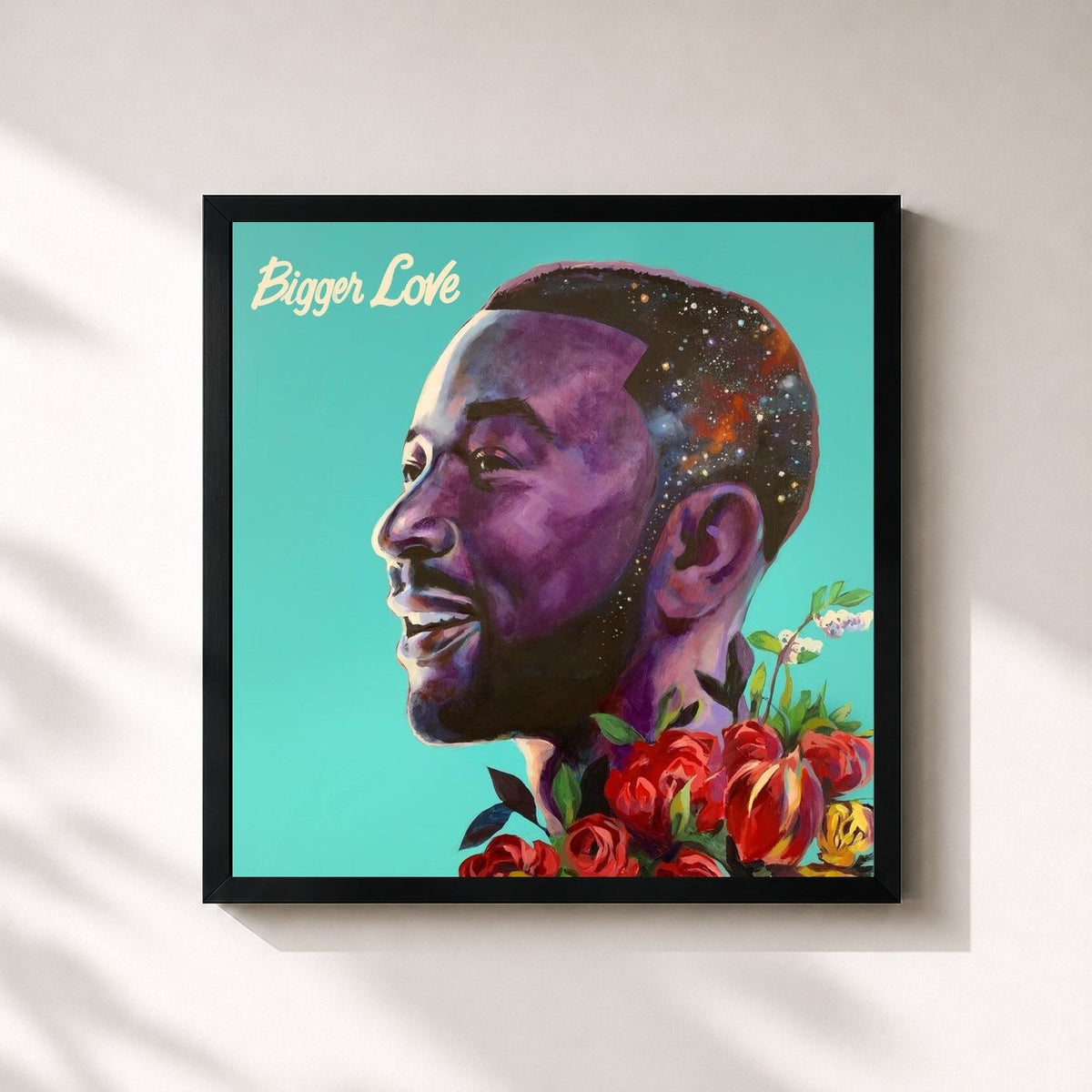 #noir Tableau carré de l'album Bigger Love de John Legend, cadre noir 32x32 cm