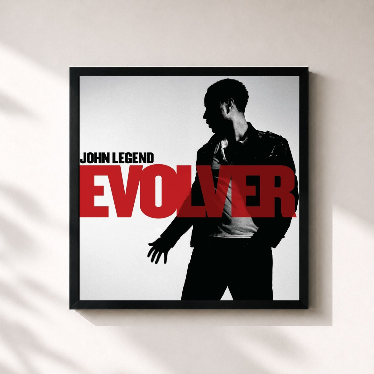 #noir Tableau carré de l'album Evolver de John Legend, cadre noir 32x32 cm