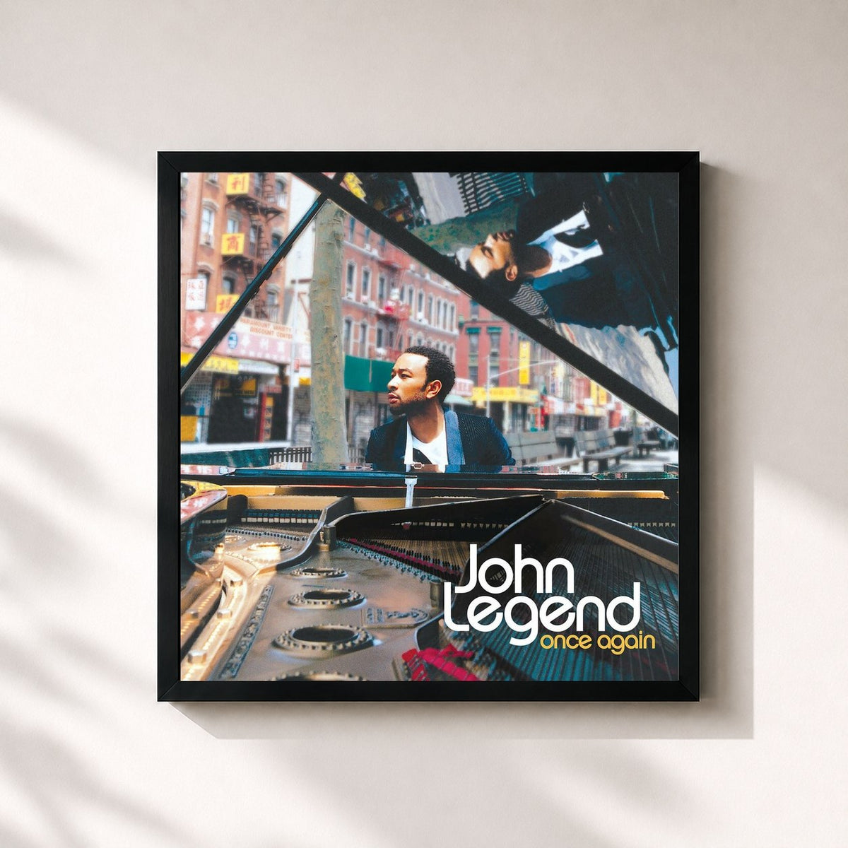 #noir Tableau carré de l'album Once Again de John Legend, cadre noir 32x32 cm