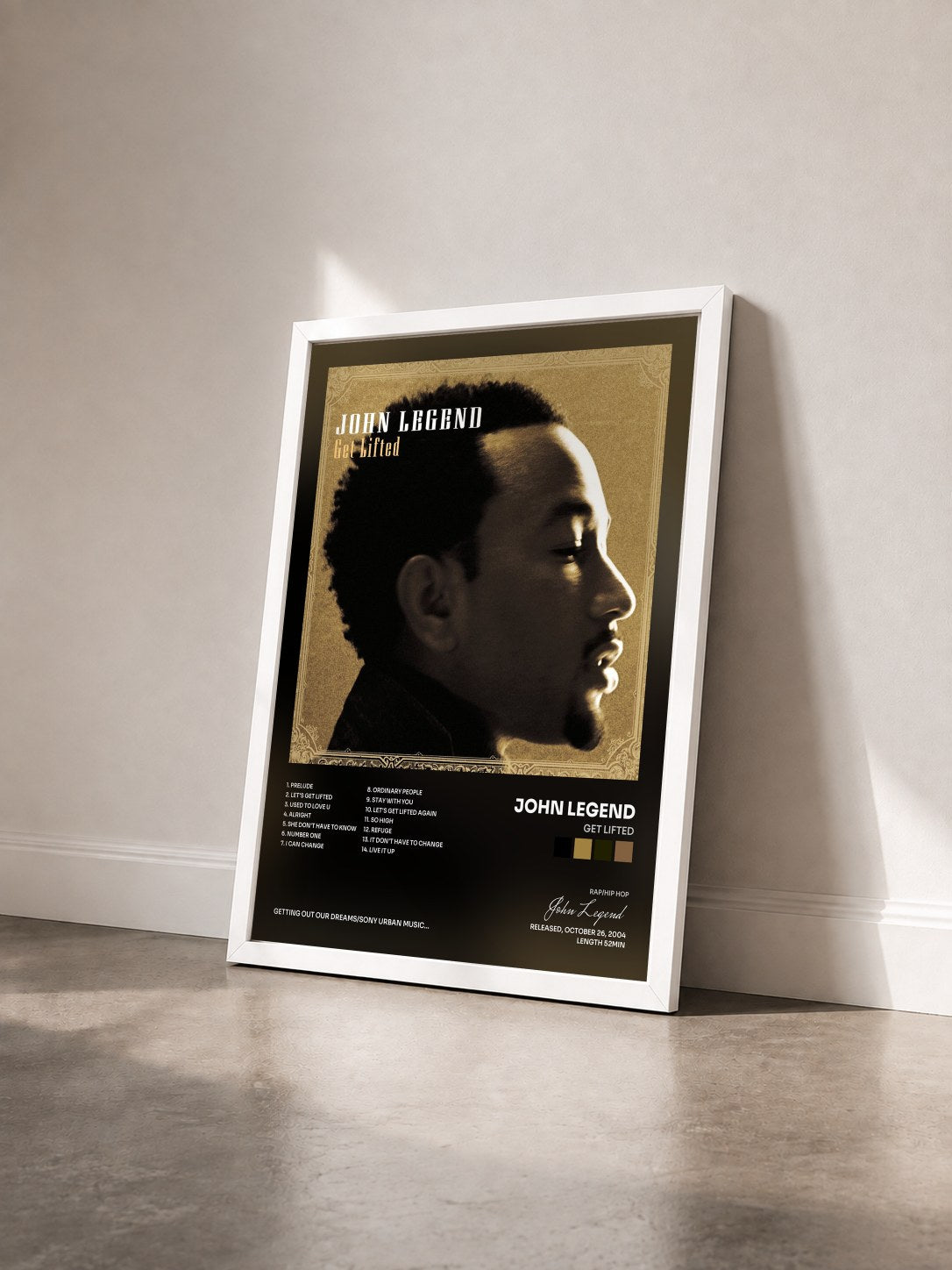 #blanc Tableau de l'album Get Lifted de John Legend vu de trois quarts, cadre blanc