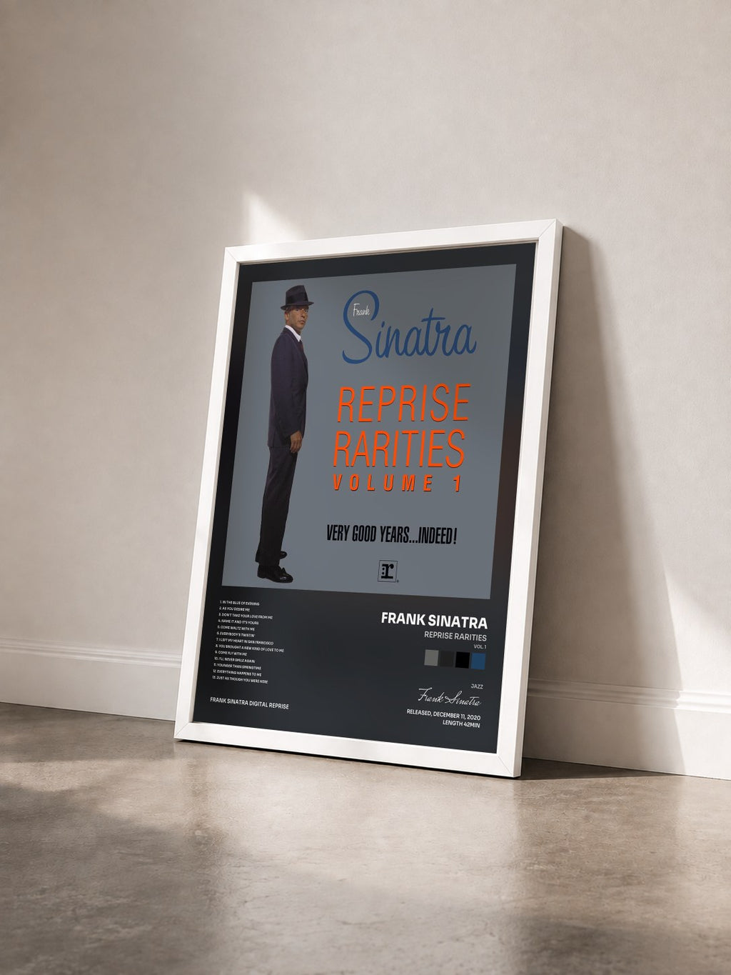#blanc Tableau de l'album Reprise Rarities (Vol. 1) de Frank Sinatra vu de trois quarts, cadre blanc