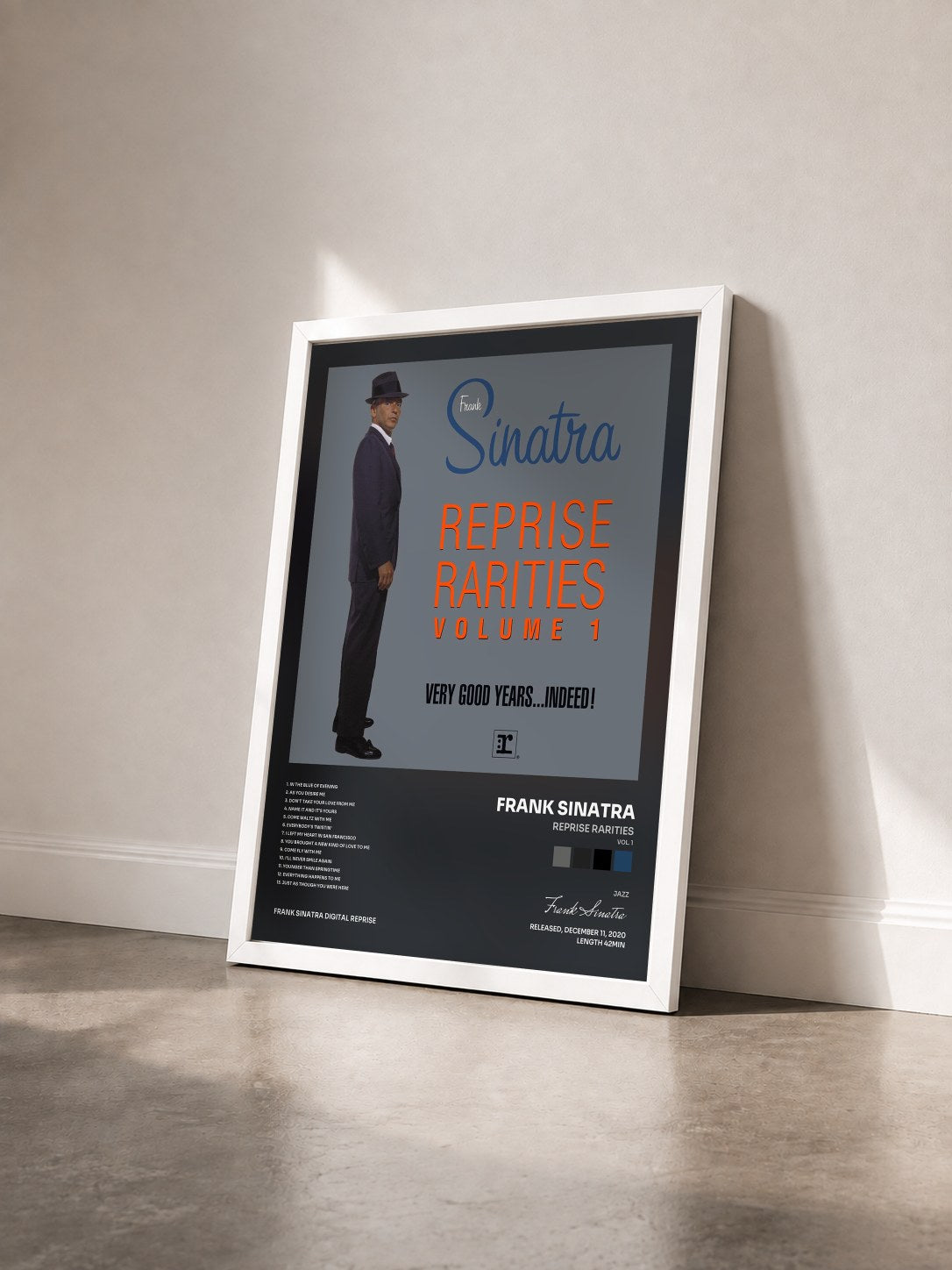 #blanc Tableau de l'album Reprise Rarities (Vol. 1) de Frank Sinatra vu de trois quarts, cadre blanc