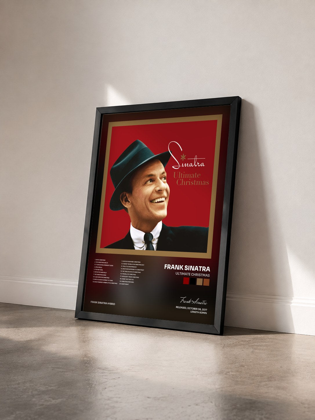 #noir Tableau de l'album Ultimate Christmas de Frank Sinatra vu de trois quarts, cadre noir