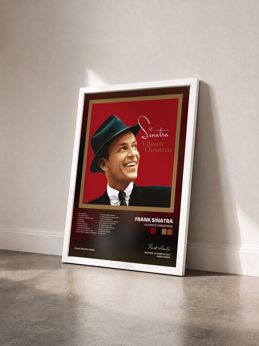 #blanc Tableau de l'album Ultimate Christmas de Frank Sinatra vu de trois quarts, cadre blanc