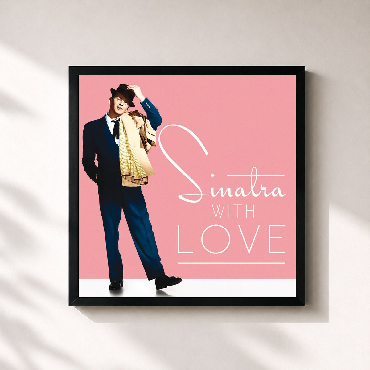 #noir Tableau carré de l'album Sinatra, With Love de Frank Sinatra, cadre noir 32x32 cm